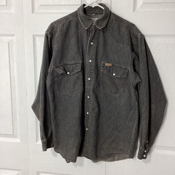 Authentic Wrangler Pearl Snap Shirt Long Sleeve Gray S - Picture 6 of 11